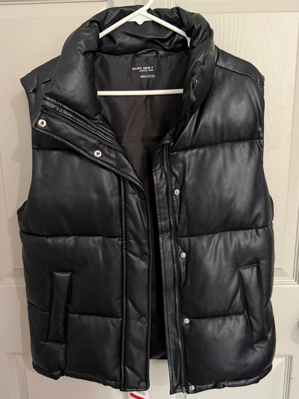 Marc New York Black Quilted Faux-Leather Puffer Vest
